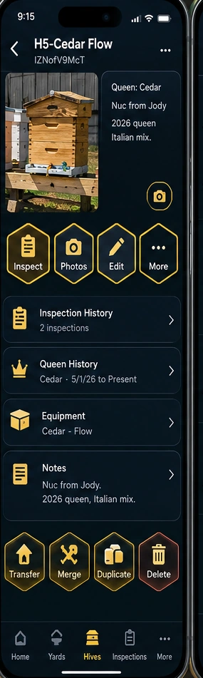Hive Commander records screen